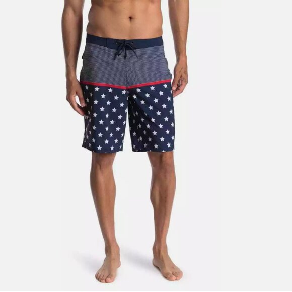 Hurley Men's 20" Length Waist 30 Navy and Red Star Swim Americana Board Shorts - Picture 8 of 9